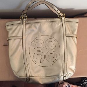 Gold leather Coach tote bag